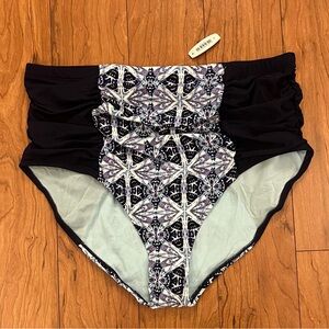 NWT 3X Adore Me Swim Wear Bikini Bottom Plus Navy Blue Floral High Waisted Ruche